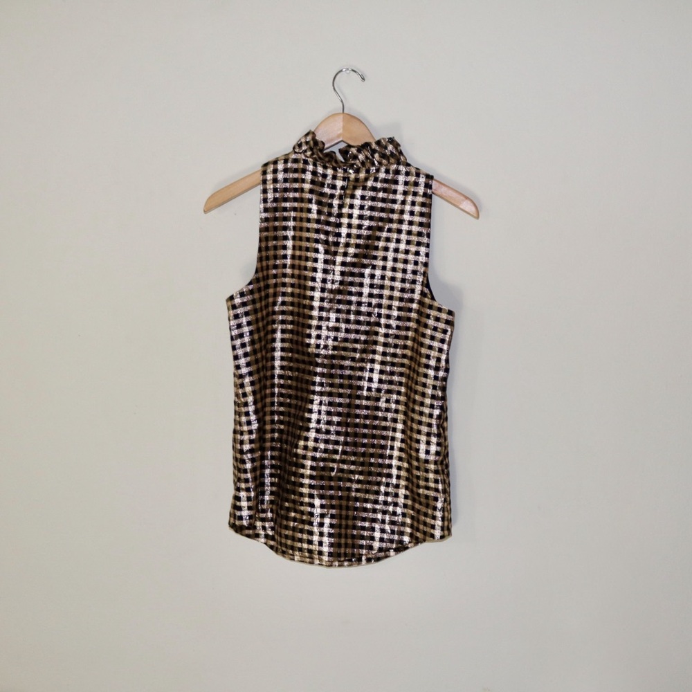 J.Crew Ruffleneck Sleeveless Top in Lurex® Crinkle Gingham - Picture 4 of 10